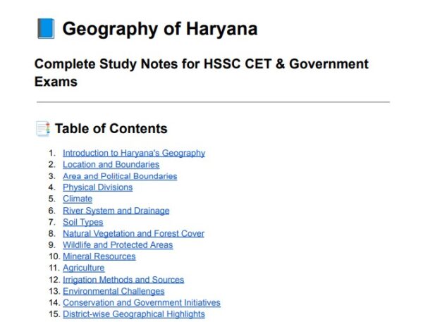 (English) Haryana Geography Notes - HSSC CET 2025
